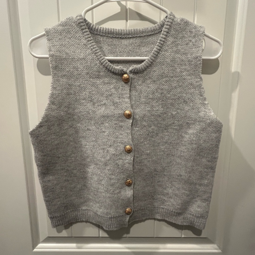 Gray Button-Up Knit Vest